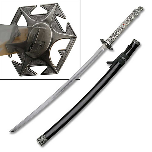 Highlander Dragon Closed Mouth Sword Katana Star Tsuba Black Scabbard