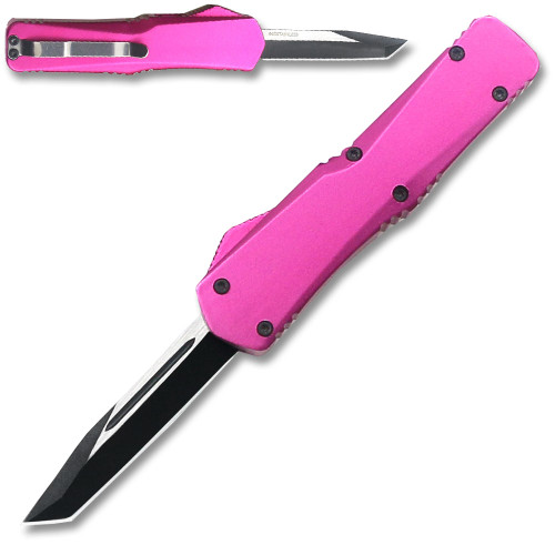  Electrifying California Legal OTF Dual Action Knife (Pink) Tanto Blade