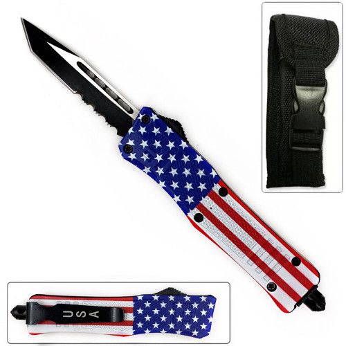   American  Flag Swift OTF Knife Tanto Blade Serrated Edge 