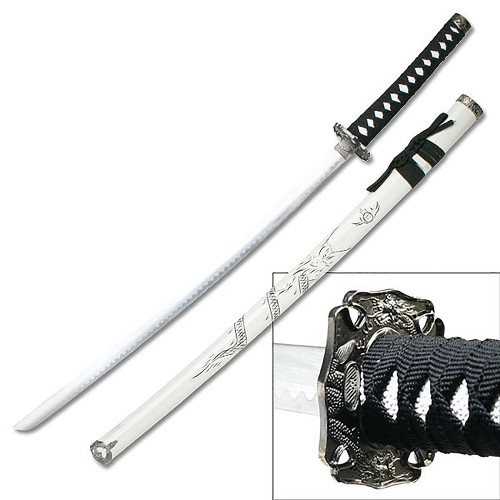 SAMURAI SWORD 40" OVERALL DRAGON WHITE SCABBARD