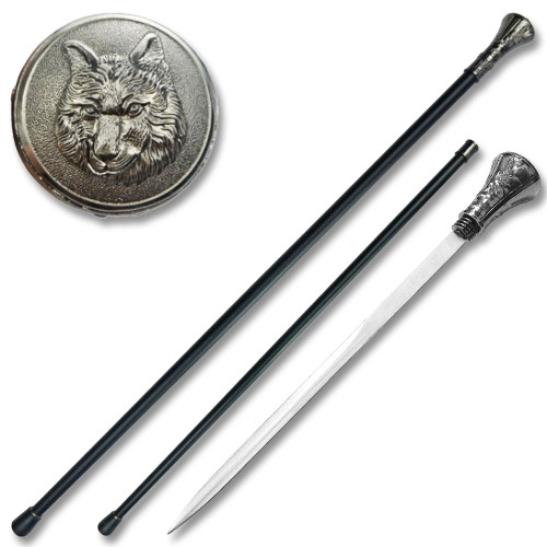 Wolf Head 37" Zinc Metal Walking Cane Staff Mobility