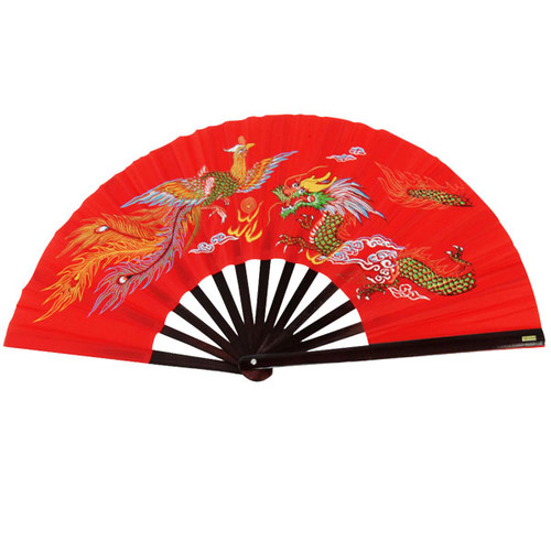  KUNG FU FIGHTING FAN 13" OVERALL BAMBOO FRAME RED