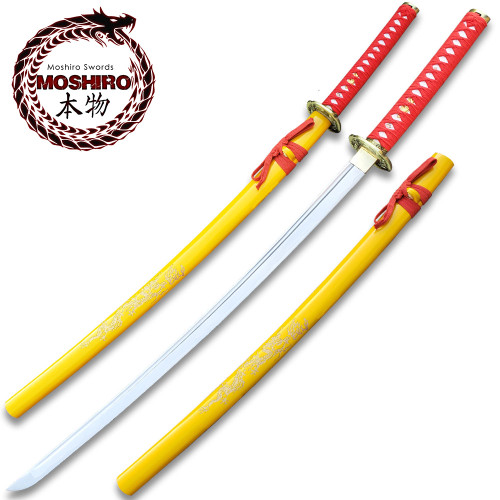 MOSHIRO 1045 Steel Handmade Katana With Dragon Engraved on Red