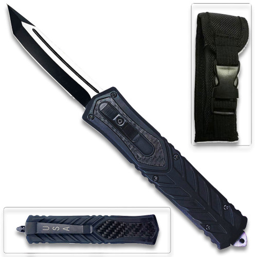 Large Carbon Fiber Tanto Blade OTF Knife