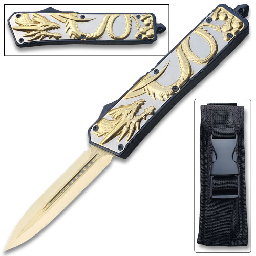 Straight Edge Gold Dragon Flagship OTF Knife Clip Point