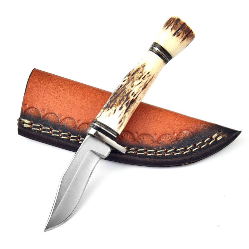 WHITE DEER Slim-Stag Handle Knife 440C Stainless Steel 