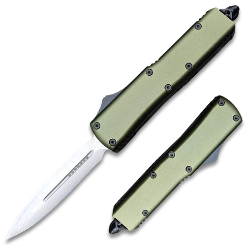  Green Legends Micro D2 Steel OTF Stiletto  Double Edge Silver Blade
