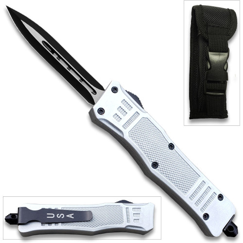 Silver Legacy Edge OTF Knife Spear Point, Double Edged Blade