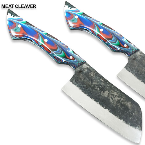 WHITE DEER 1095 Forged Steel Marble Resin Handle Classic Butcher's Japanese Cleaver