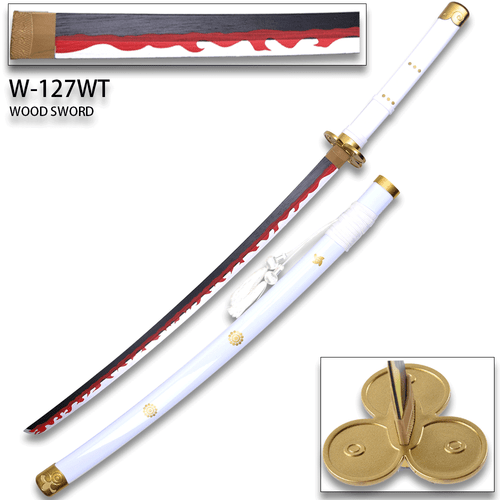 One Piece Anime Roronoa Zoro Shusui WOOD Katana w/ Plastic Scabbard O