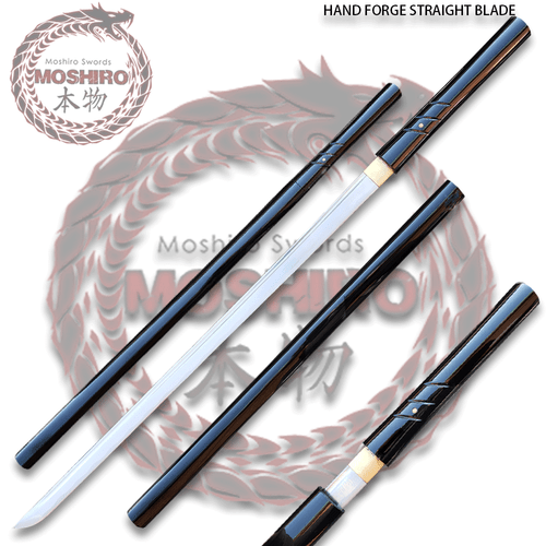 MOSHIRO Shirasaya Stright Blade Katana Bushido Ebony Sword Full Tang 
