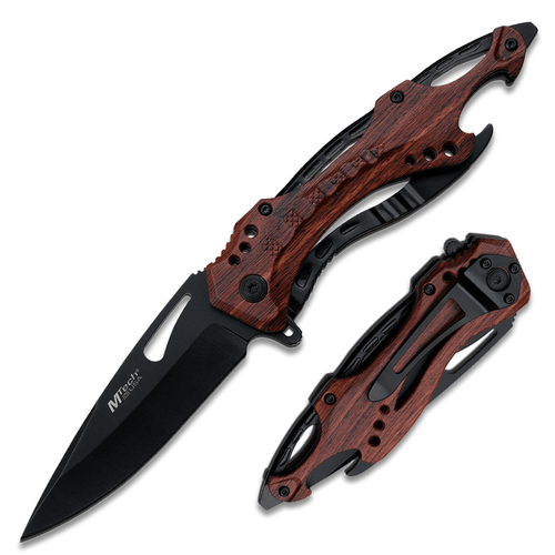  MTECH USA SPRING ASSISTED KNIFE WOOD HANDLE AND BLACK BLADE