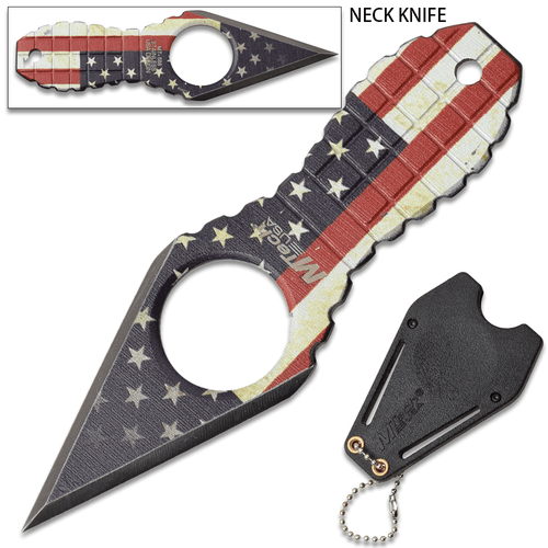  MTech USA AMERICAN FLAG DESIGN  NECK KNIFE 4.25" OVERALL