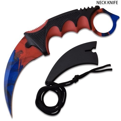  7.5" MASTER USA Red and Blue Fixed Blade Karambit Neck Knife