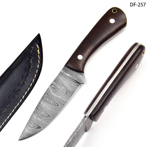 White Deer Drop Point  Damascus Hand Forge Skinner Knife Micarta Handle
