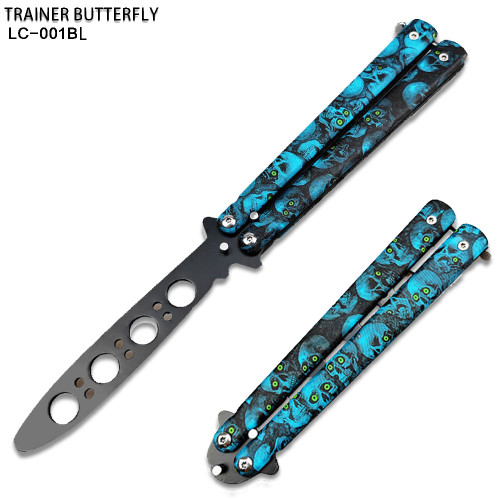 Zombie Balisong Butterfly Knife Blue Handle Trainer for Martial art 