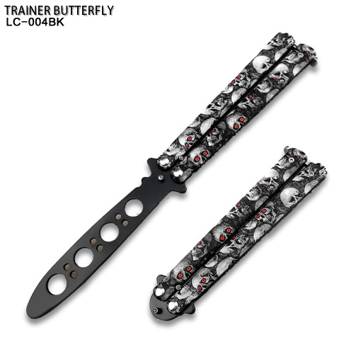 Zombie Balisong Butterfly Knife Black Grey Red Eye Handle Trainer for Martial art 