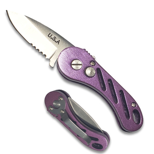  Compact Legal Auto Knife Purple Handle