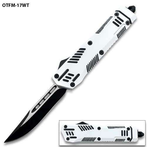 White Hills OTF Drop Point Blade W/Glass Breaker Single Edge 7 Inches overall