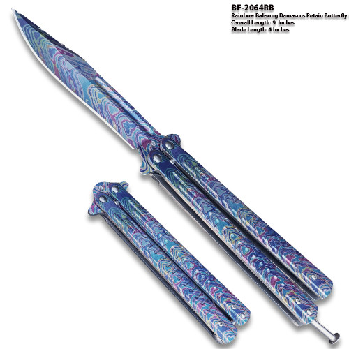  New Rainbow Balisong Damascus Pattern  Butterfly Knife