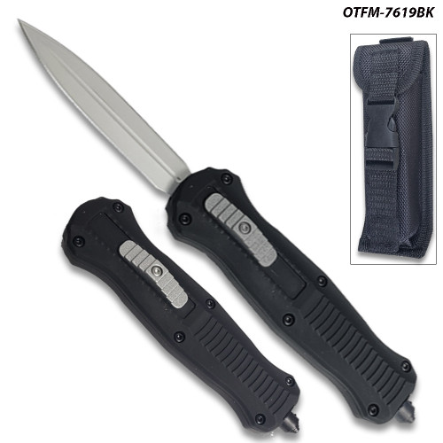 Spear Point OTF Knife Out The Front 7" Tactical  Straight Edge Black Handle