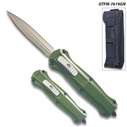  Spear Point OTF Knife Out The Front 7" Tactical  Straight Edge Green Handle