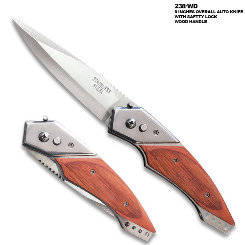  Auto Push Button 9 Inches  Wood Handle Pocket Knife  