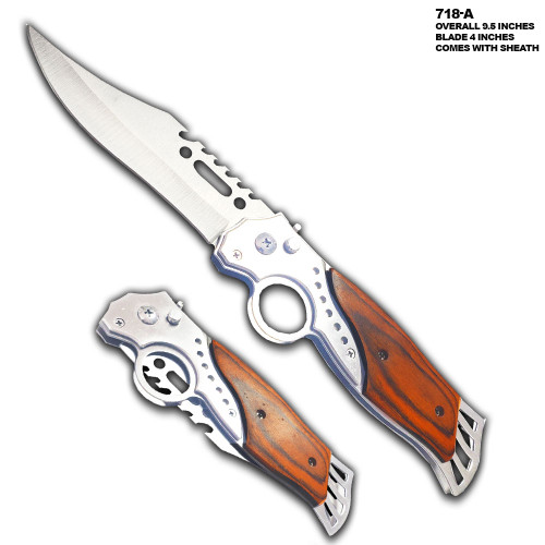  Auto Push Button 9.5 Inches  Wood Handle Pocket Knife  Drop point