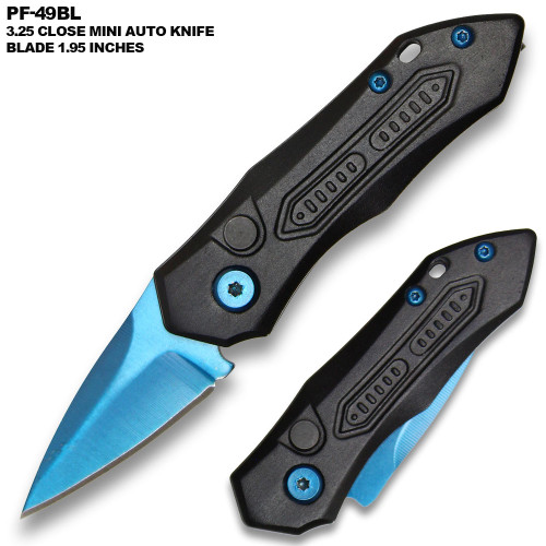 Blue Blade  Push Button 5 Inches Overall Legal Auto Knife Black  Handle