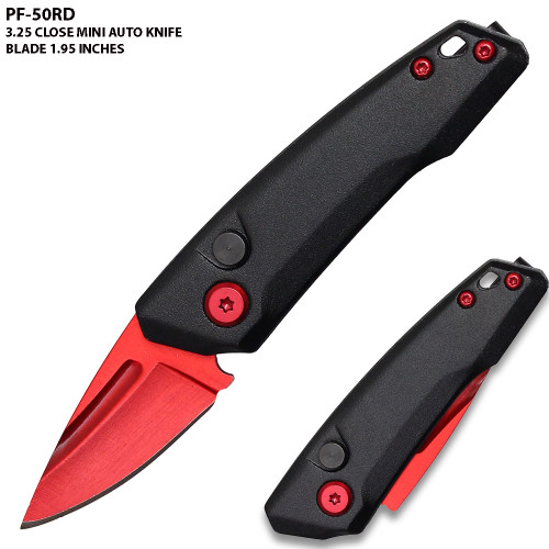  Red Drop Point Blood Groove Push Button Legal Auto Knife 