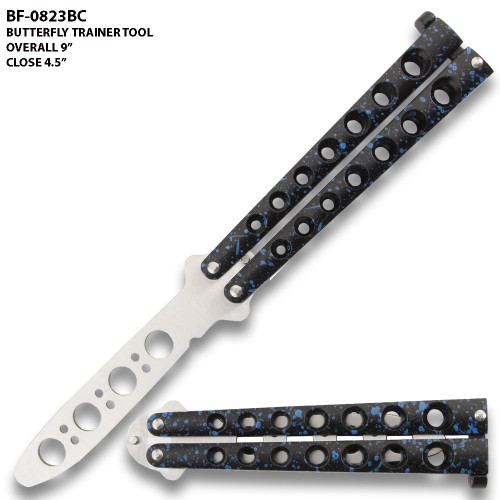 Black and Blue Marble Handle Balisong Butterfly Knife Trainer for Martial Art