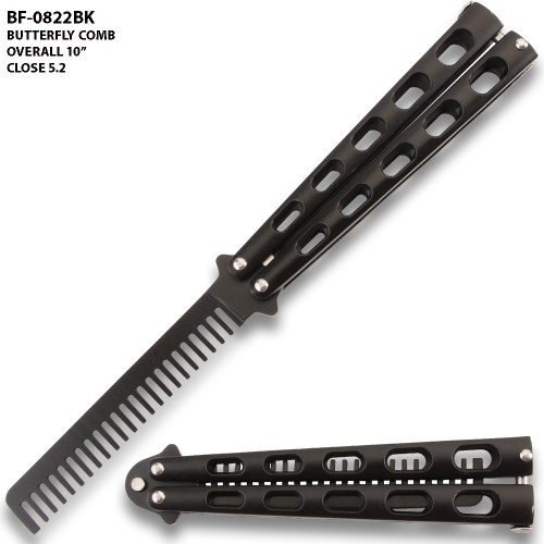 Black Stainless Steel Folding Butterfly Balisong Style Comb