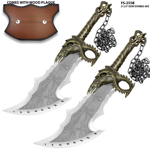New God Of War Twin Blade Bronze Color Short Dagger Set w Wall Plaque