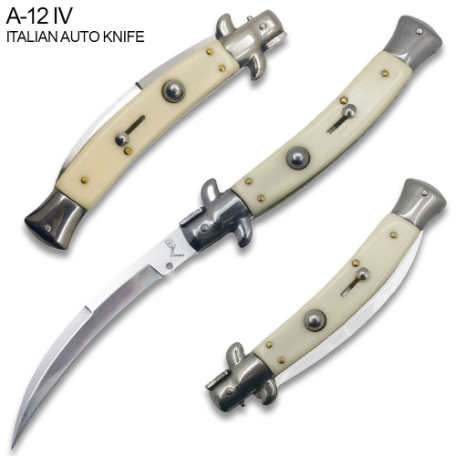 Ivory Italian 9.75"  Stiletto Switch Curved Blade Pocket Knife