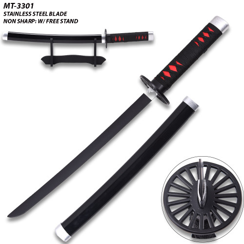 DEMON SLAYER Mini Tanto -TANJIRO Kamado Black NICHIRIN SWORD 16.5 Inches