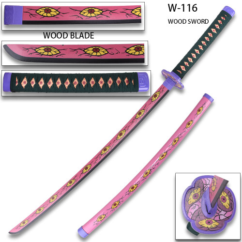 Anime WOOD Sword  Larmuroki  Demon Slayer Pink Eyeballs Graphic Scabbard