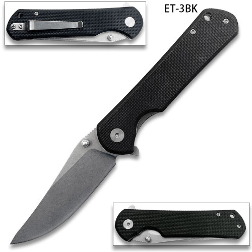 G-10  Ball Bearing opening  Folding Knife Black Handle