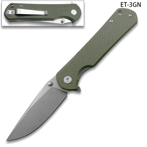 G-10  Ball Bearing opening  Folding Knife Green Handle