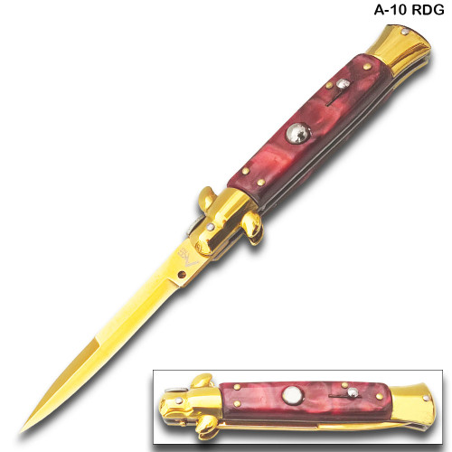 AKC Edition Blade Automatic Stiletto Knife  and Red Pearl Handle