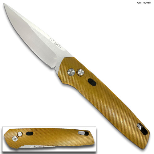 Tactical D-2 Steel CNC Tan Alum Handle Auto Knife with Safety Lock