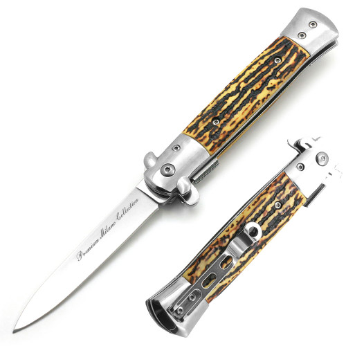 Premium Stiletto Milano Collection Spring Assist Knife Faux Bone Handle