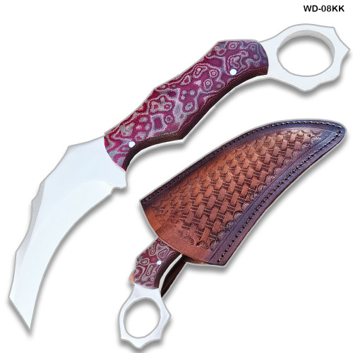 Karambit 8.5" Full Tang Knife D2 Steel Micarta Red & Tan Wood Handle