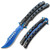 Serrated Swift Black Handle  Balisong  Two-Tone  Blue Blade Coated Butterly Knife Curved Blade