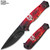 8" Red Hornet Tactical Folding Pocket Knife with Etched Black Blade & Belt Clip
