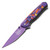 8" Purple Spyro-Inspired Folding Pocket Knife with Graphic Steel Blade & Belt Clip