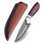 White Deer 8" Damascus Steel Full-Tang Fixed-Blade Skinner Hunting Knife with Wood Handle and Leather Sheath