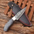 White Deer 8" Damascus Steel Full-Tang Fixed-Blade Skinner-Hunting Knife with Grey Wood Handle