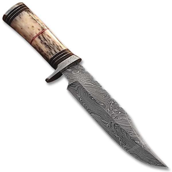 Out Class  Damascus Steel Hunting Knife w/ Giraffe Bone Handle