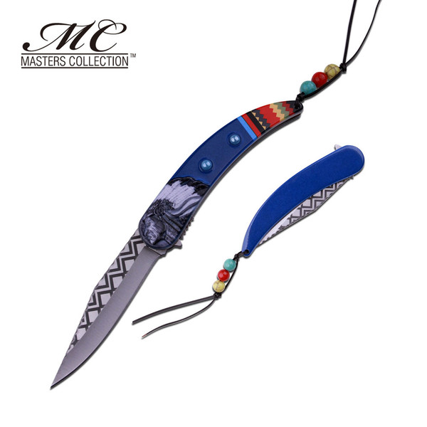 MC MASTERS COLLECTION American Indian Styled Blue Spring Assisted Knife