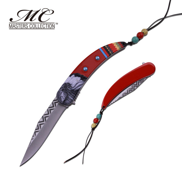 MC MASTERS COLLECTION American Indian Styled Red Spring Assisted Knife